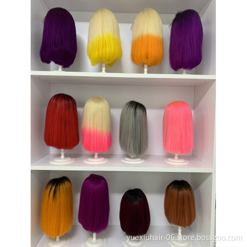 Virgin  straight lace closure front bob wigs Hair 100% Remy cheap brazilian Human aligned hair vendor